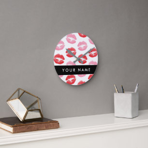 Red Lips, Pink Lips, Kiss, Your Name, Personalise Round Clock