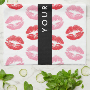 Red Lips, Pink Lips, Kiss, Your Name, Personalise Tea Towel