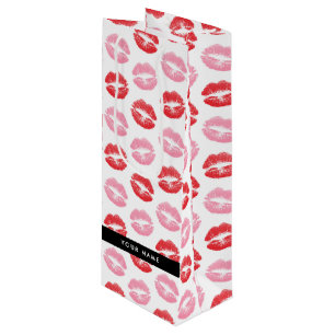 Red Lips, Pink Lips, Kiss, Your Name, Personalise Wine Gift Bag