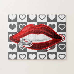 Red Lips Puzzle Ring - Hearts