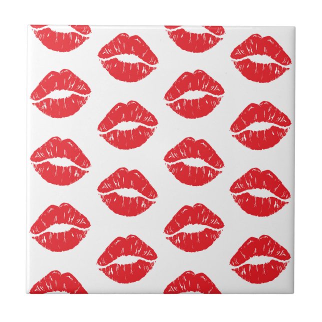 Red Lips, Red Lipstick, Kiss, Pattern Of Lips Ceramic Tile (Front)