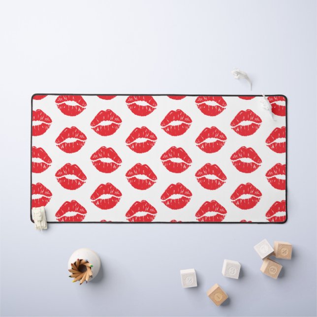 Red Lips, Red Lipstick, Kiss, Pattern Of Lips Desk Mat (Kids Table)