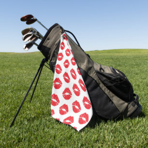 Red Lips, Red Lipstick, Kiss, Pattern Of Lips Golf Towel