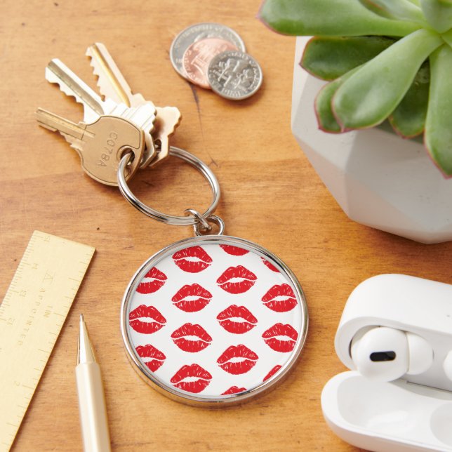 Red Lips, Red Lipstick, Kiss, Pattern Of Lips Key Ring (Desk)