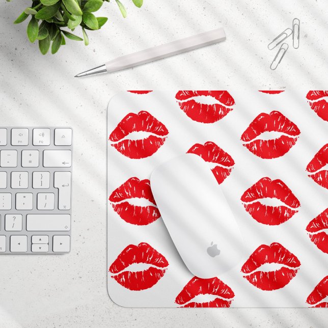 Red Lips, Red Lipstick, Kiss, Pattern Of Lips Mouse Pad (Creator Uploaded)
