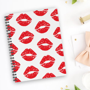 Red Lips, Red Lipstick, Kiss, Pattern Of Lips Notebook