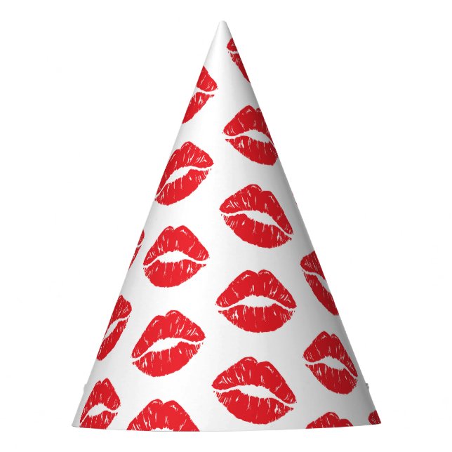 Red Lips, Red Lipstick, Kiss, Pattern Of Lips Party Hat (Front)