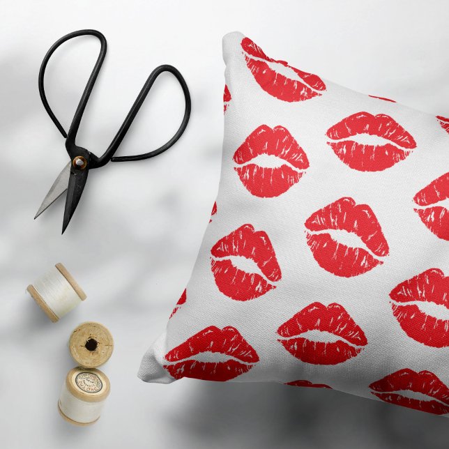 Red Lips, Red Lipstick, Kiss, Pattern Of Lips Pillowcase (Creator Uploaded)