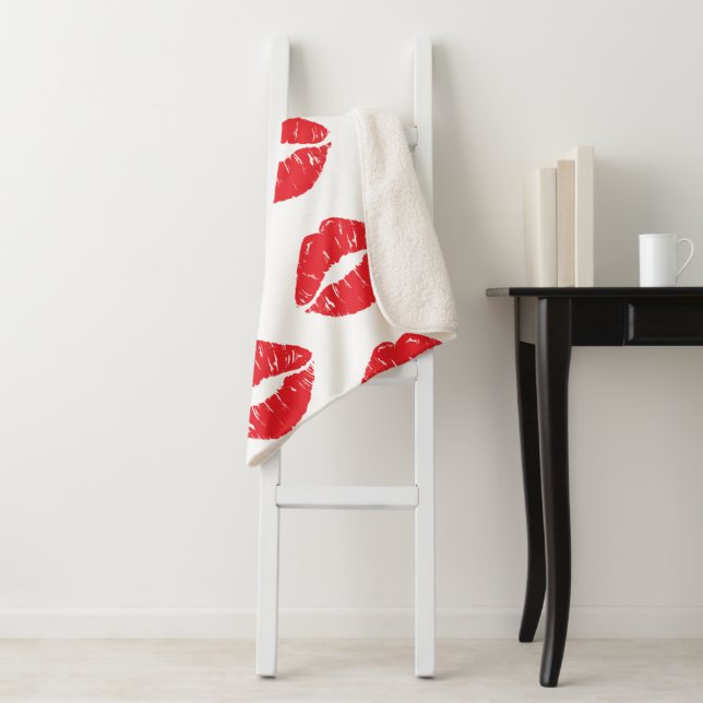 Red Lips, Red Lipstick, Kiss, Pattern Of Lips Sherpa Blanket (In Situ)
