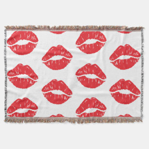 Red Lips, Red Lipstick, Kiss, Pattern Of Lips Throw Blanket