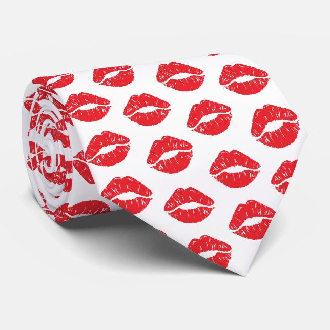 Red Lips, Red Lipstick, Kiss, Pattern Of Lips Tie (Rolled)
