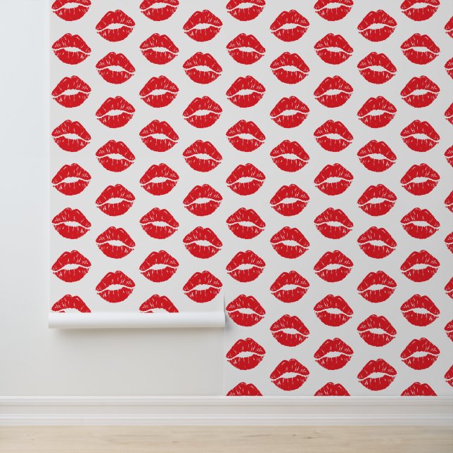 Red Lips, Red Lipstick, Kiss, Pattern Of Lips Wallpaper (Application)