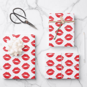 Red Lips, Red Lipstick, Kiss, Pattern Of Lips Wrapping Paper Sheet