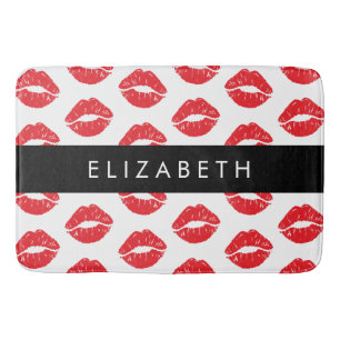 Red Lips, Red Lipstick, Pattern Of Lips, Your Name Bath Mat