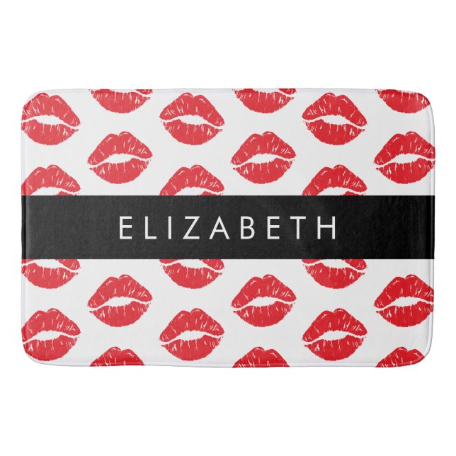 Red Lips, Red Lipstick, Pattern Of Lips, Your Name Bath Mat (Front)
