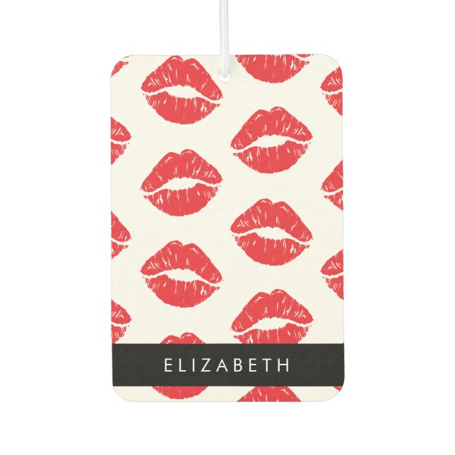 Red Lips, Red Lipstick, Pattern Of Lips, Your Name Car Air Freshener (Front)