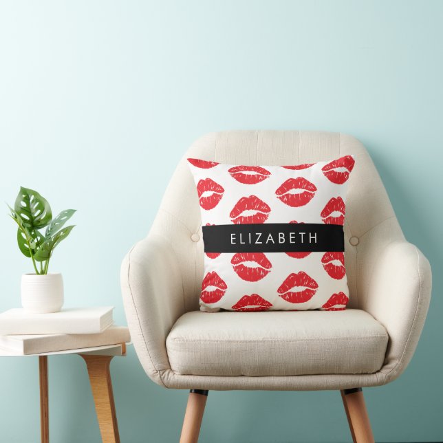 Red Lips, Red Lipstick, Pattern Of Lips, Your Name Cushion (Chair)