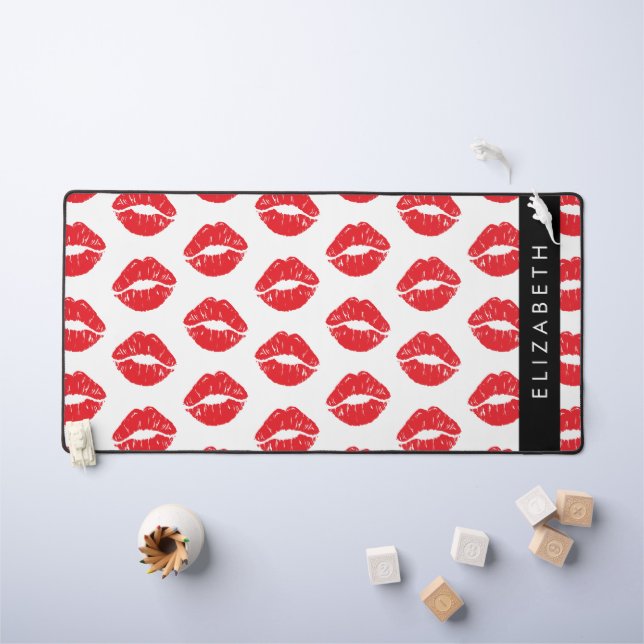 Red Lips, Red Lipstick, Pattern Of Lips, Your Name Desk Mat (Kids Table)