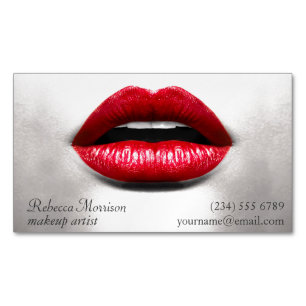 Red Lips Retro Stylish Beauty - Makeup Artist Magnetic Business Card
