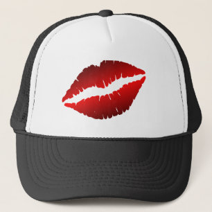 red lips rotated trucker hat