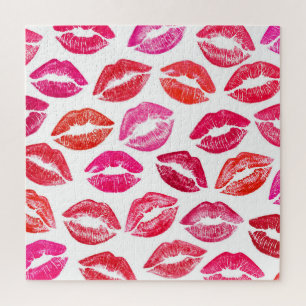 Red lips set, white background. jigsaw puzzle