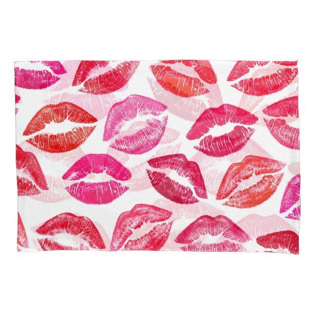 Red lips set, white background. pillowcase (Front)