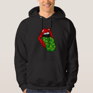 Red Lips Shamrock Tongue St Patrick's Day Green Sa Hoodie