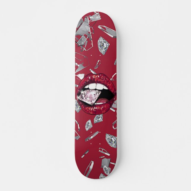 Red lips shattered glass image skateboard (Front)