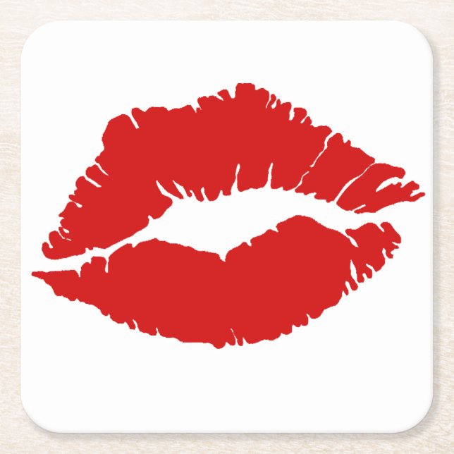 “Red Lips” Square Paper Coaster (Front)