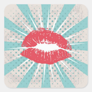 Red lips square sticker
