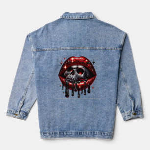 Red Lips Surrounding a Skull Denim Jacket