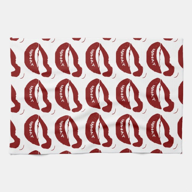 Red Lips What Grr grit teeth Tea Towel (Horizontal)