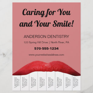 Red Lips White Teeth Dentist Office Tear Off Strip Flyer