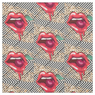 RED LIPS WITH A CHERRY FABRIC