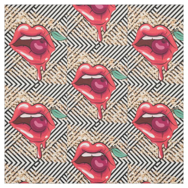 RED  LIPS  WITH A CHERRY  FABRIC (Swatch)