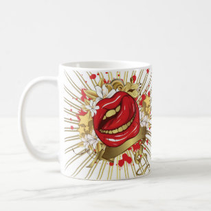 Red Lips with Gold Coffee Mug