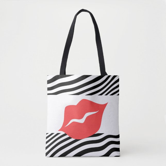 Red Lips Zebra Stripes Tote Bag (Front)