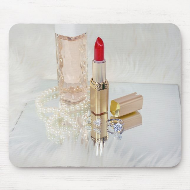 Red Lipstick and Jewellery Mouse Pad (Front)