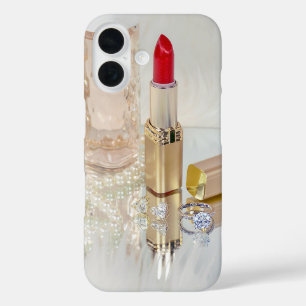 red lipstick and jewellery on mirror iPhone 16 case
