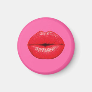 Red Lipstick big pop art lips on girly pink Magnet