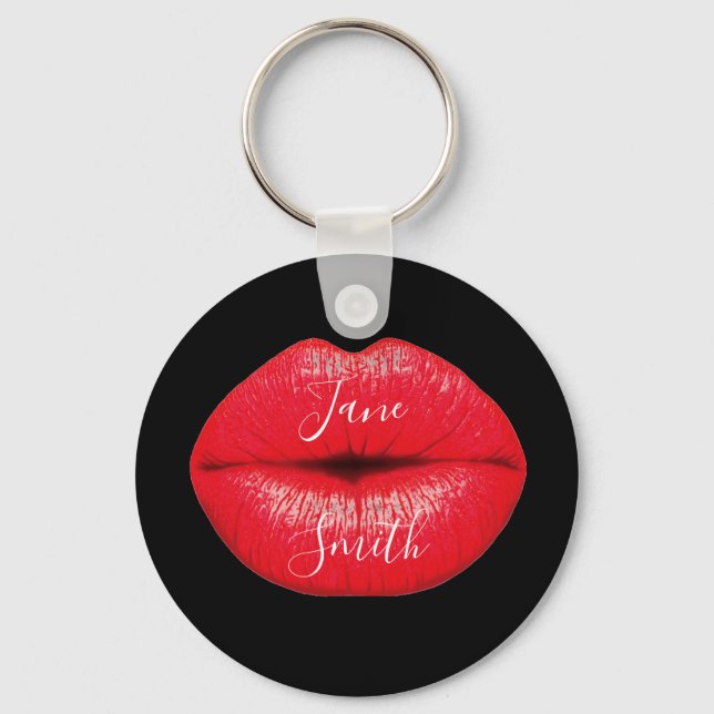 Red Lipstick big pop art personalised name Key Ring (Front)