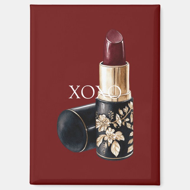 Red Lipstick Black Floral Magnet (Front)