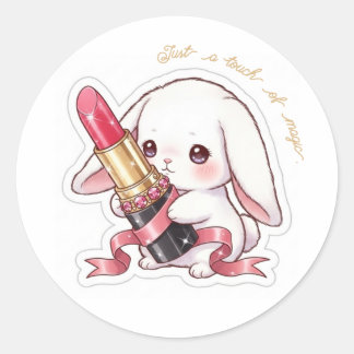 Red Lipstick Bunny - Kawaii Glamour Rabbit Art🐰 Classic Round Sticker