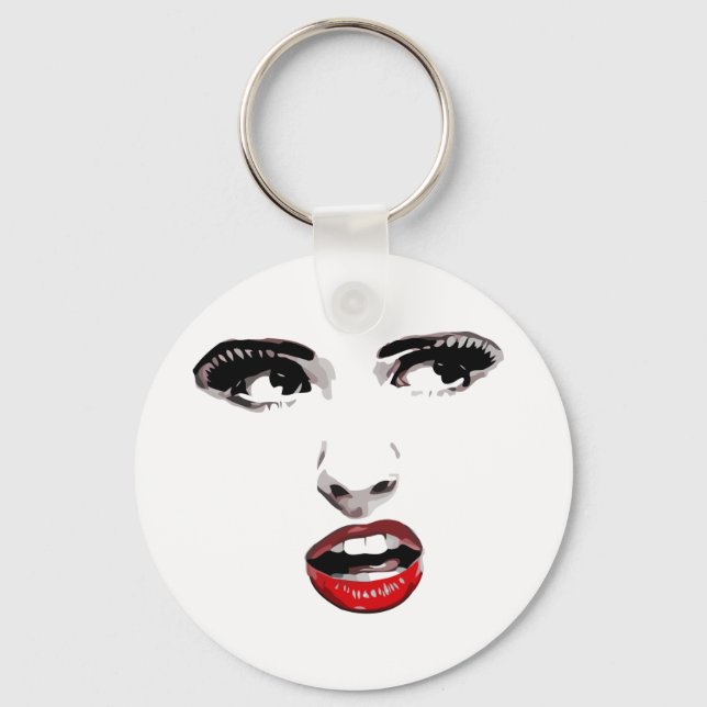 Red Lipstick Dark Eyed Woman makeup Beauty Art Key Ring (Front)