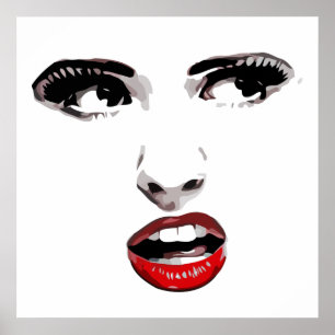 Red Lipstick Dark Eyed Woman makeup Beauty Art Poster