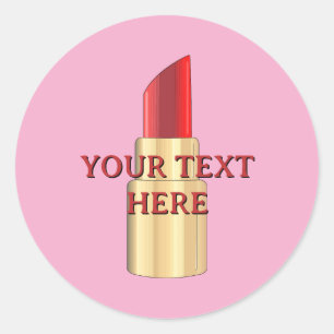 Red Lipstick Drawing Art Custom Text Pink Classic Round Sticker