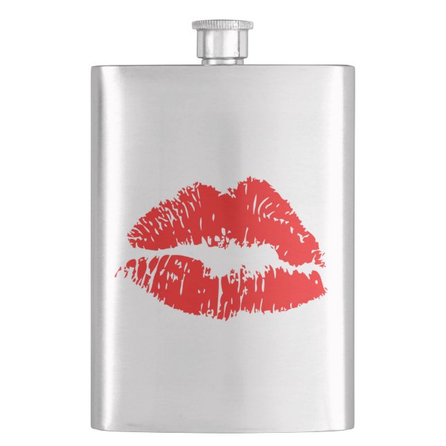 Red Lipstick Kiss Mark Hip Flask (Front)
