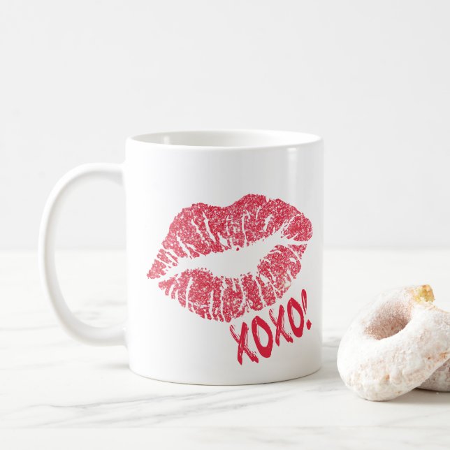 Red Lipstick Kiss Mark XOXO! Coffee Mug (With Donut)