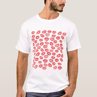 Red Lipstick Kiss Pattern T-shirt, Valentine’s Day T-Shirt