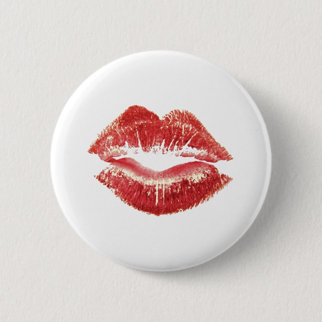 Red Lipstick Kiss Romantic St Valentines Day Gift 6 Cm Round Badge (Front)